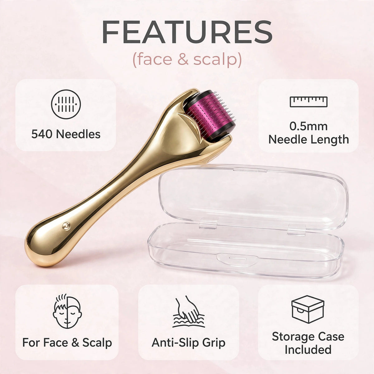Derma Roller 540 Needles – Microneedling Roller Tool